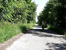 Naked in chastity cage on the road