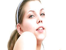 Lean teenager wet in the shower