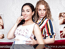 Ukrainian models Sofia and Laura Moore get naked in lesbian fuck show