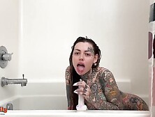 Tattooed Milf With Big Tits & Split Tongue Masturbating In Shower Until She Squirts