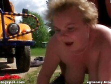 Busty Oma get anal outdoor