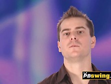 Softcore swinger threesome in the shower