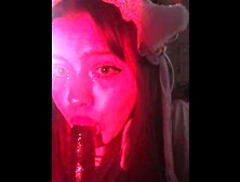 Cute slut slobberingly blows a gigantic meat