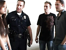 A Dirty Brunette Japanese Babe Gets in Trouble and Double Penetrated by Some Undercover Cops