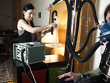 Tied up gimp is tortured by a perverted brunette mistress