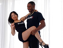 Asian teen Lulu Chu and Goldey get fucked on a reality show