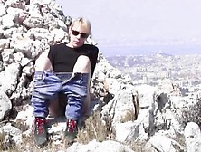 Wife fingering her muff in public