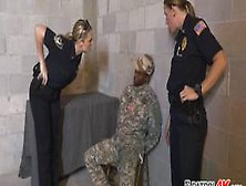 Horny Cops Arrest A Military Dude For Having A Big Black Cock Hiding Inside His Pants And Ready