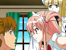 Big cock gets creampied by a pink-haired maid in an anime hentai