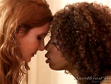 Lesbian Interracial Scene Feat Curly Ebony Chick Misty Stone Kissing And Petting Her Redhead Girlfriend