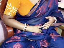 Steamy romantic session with Indian couple in sarees at a hotel apartment