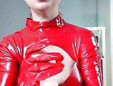 Joi: Red Latex Catsuit Red Latex Gloves