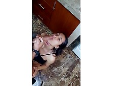 Stepdaughter gets drilled and her face filled with milk by her dad