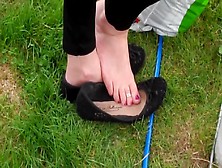 Candid black flats at a live event