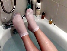 Soak Socks & Belly Strokes Inside The Hot Tub - BBW Fat Sock Tina Snua