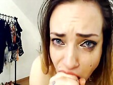 DEEPTHROAT TEARS facefuck blowjob by skinny romanian slut camwhore