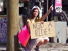 Real hitchhiking amateur pays the free ride with bj