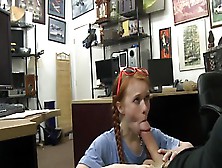 Cute Redhead Carefully Gags On Pawnbroker's Bulge