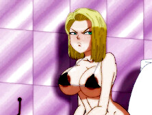 Android 18 and Bulma get naughty on the beach in tiny bikinis