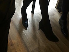 Hot mature legs,  stockings in high heels pumps