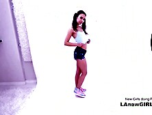 Thin Brunette Swallows Rod as Tiny Cute Model at Casting Audition