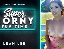 Impressive hottie Leah Lee opens her little pussy in solo mode