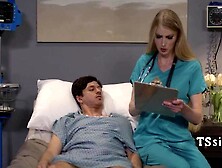 Sexy TS Golden-haired Doctor Bangs A Patient Untill This guy Is Cured
