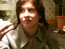 Tanata masturbating her sweet cunt and gets two cocks in mouth