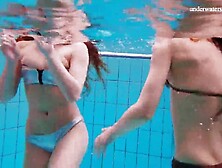 Three smoking hot babes skinny dip in the pool