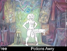 Potions Awry (free game itchio) Puzzle, Adult, drag-and-drop, genderbending, Hand-drawn, hyper-proportions, No AI, NSFW, potions