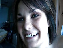 Brunette sucks meaty cock and gets fucked doggy style