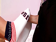 Alluring beauty Clara Moon masturbates nasty dick using her legs