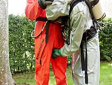 Intense Chemical Hazard Rubber Suit Action With Amateur German Middle-Aged Guys In Fetish Scene