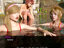 Enjoying a swim with three stunning beauties at Dusklight Manor