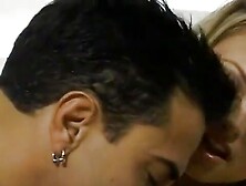 Hot blonde babe deep throats a thick long cock before bending over to get fucked