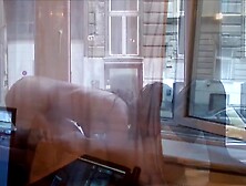 2 admirable  have sex by the window so people could have a fun the view