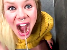 Blonde Slut Drinks Piss In Public Store