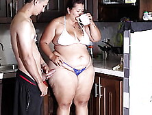 Stepson gives his horny stepmom a load of cum on her tits