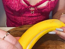 Long Nails Bad Tease With Banana And Lube