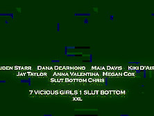 7 Vicious Girls Gang Strapon Fucking The Sissy.