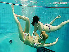 Girls Andrea And Monica Stripping One Another Underwater