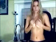 Beautiful blonde strips and demonstrates her goodies