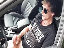 Guy Grabs His Hard Dick In The Car And Jerks Off