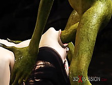 3Dxpassion. Com.  Charming Sex! Pretty Fresh Queen Gets Banged Hard By A Green Monster In The Mystical Cave