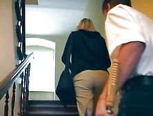 Blonde German lady in stockings loves when her dude rubs her muff