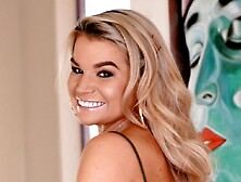 Good-looking blonde babe Gemma Parker stimulates her hungry hole