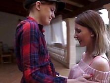 Lesbian with tattoos and friend bring strapon into play