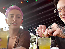 Amateur tattooed queer fingers pink hair GF at home