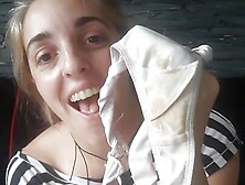 ARGENTINIAN BLONDE. CORDOBESA PARADES HER USED AND DIRTY THONGS.