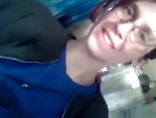 Nerdy girl with glasses plays closeup with her big tits and shaved pussy